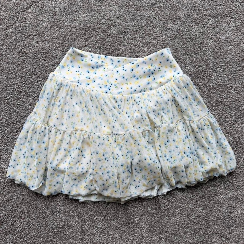 Blogilates Cream Blue & Yellow Floral Mini Skort Skirt Size XS 4/5
